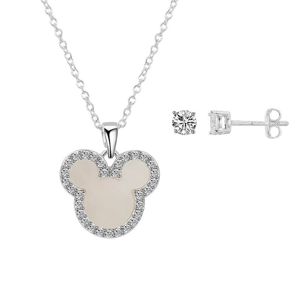 NWT Disney  Mickey Mouse Pendant and Earring Set Silver Plated